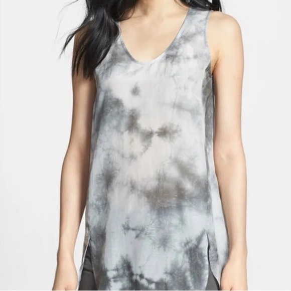 Eileen Fisher silk cotton blend sleeveless tunic in gray  white tie dye. Large - Picture 1 of 6